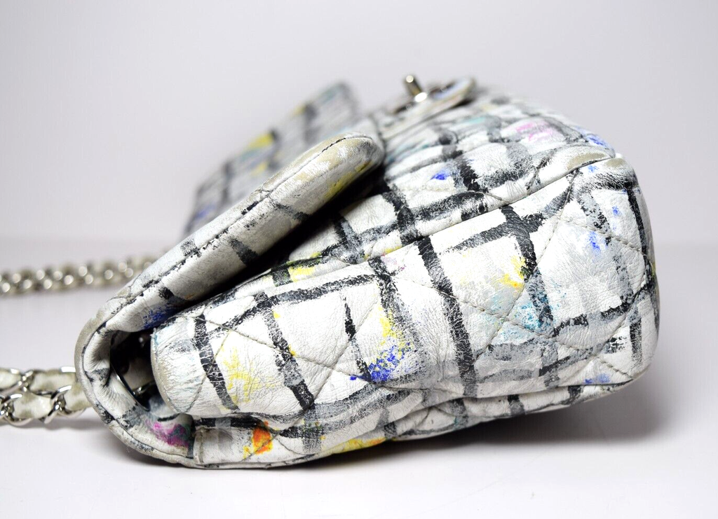 Chanel Classic Flap Bag Hand-Painted Graffiti SS14 White Leather w/ Entrupy COA #3