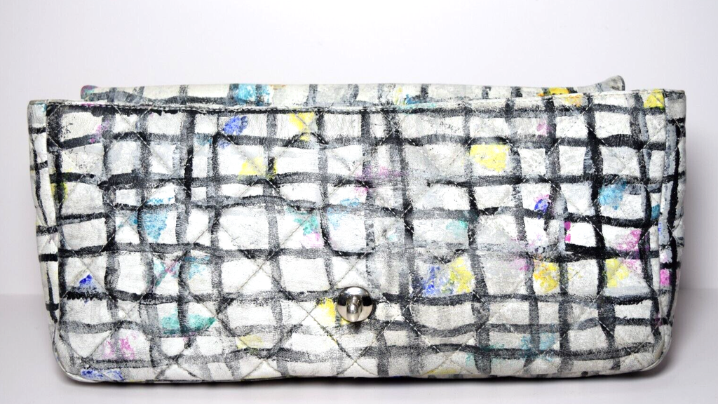 Chanel Classic Flap Bag Hand-Painted Graffiti SS14 White Leather w/ Entrupy COA #8