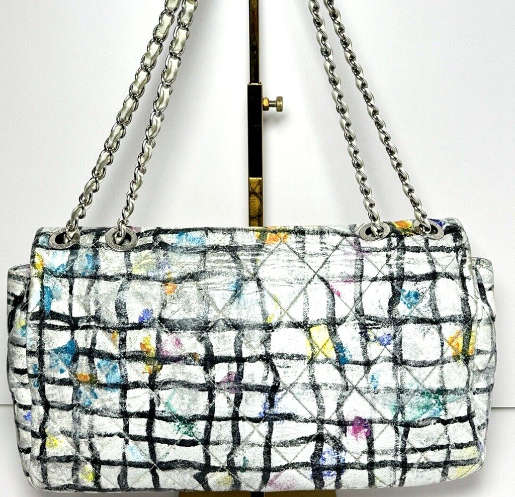 Chanel Classic Flap Bag Hand-Painted Graffiti SS14 White Leather w/ Entrupy COA #9