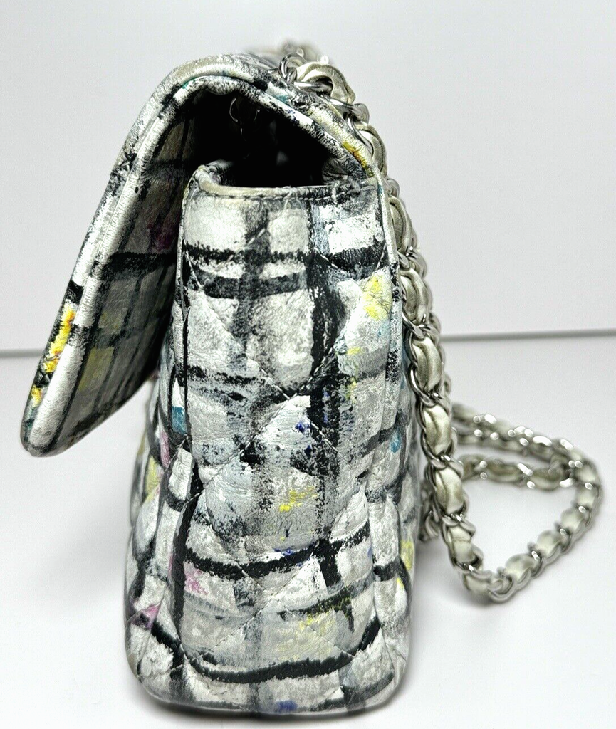 Chanel Classic Flap Bag Hand-Painted Graffiti SS14 White Leather w/ Entrupy COA #10