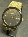 Bulova Men's Watch 97D116 Diamond Accent Black Dial Date Gold Steel Quartz 42mm used