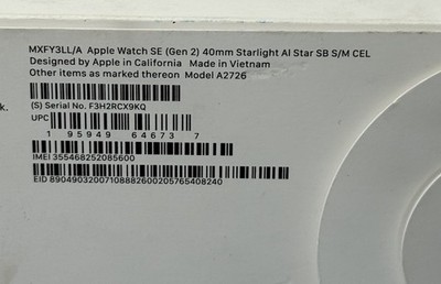 Apple Watch SE 2nd Gen A2726 GPS + LTE 40mm Starlight AL S/M -New Sealed #2
