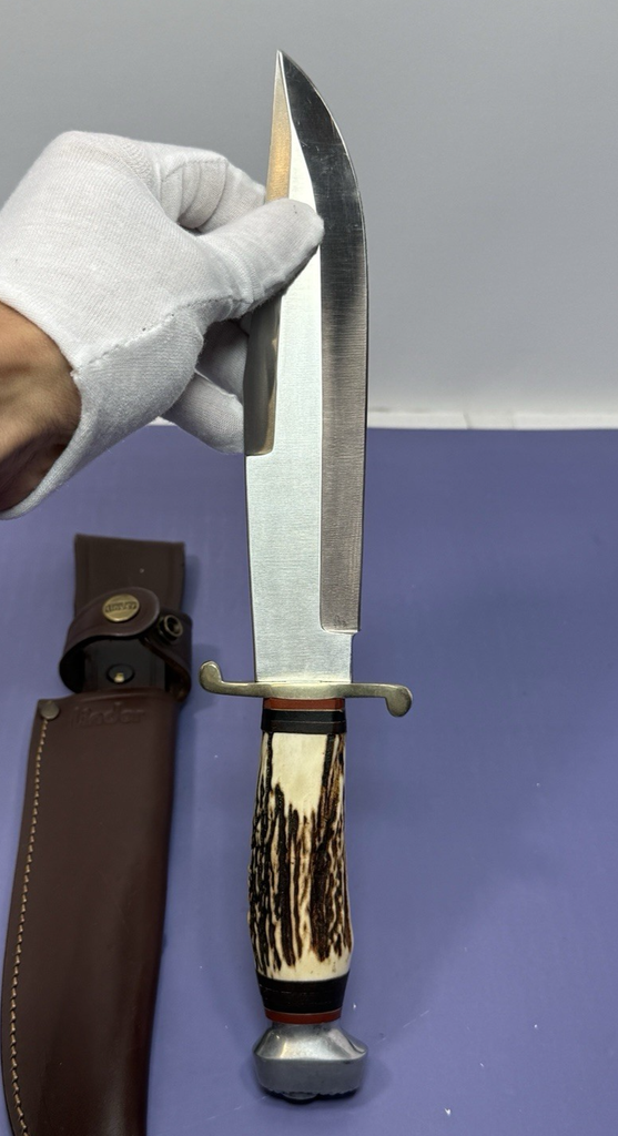 Linder 440 Bowie Knife Fixed Blade Solingen Germany Inox Rostfrei Stag + Sheath #2