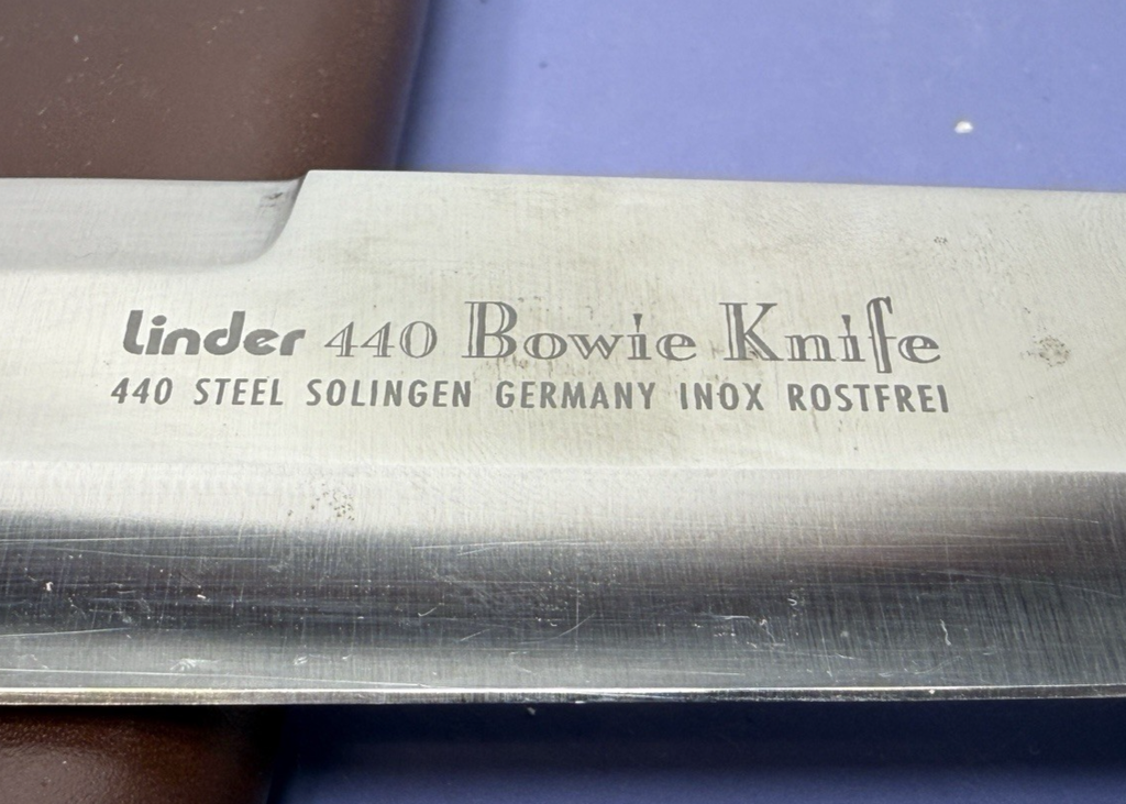 Linder 440 Bowie Knife Fixed Blade Solingen Germany Inox Rostfrei Stag + Sheath #6