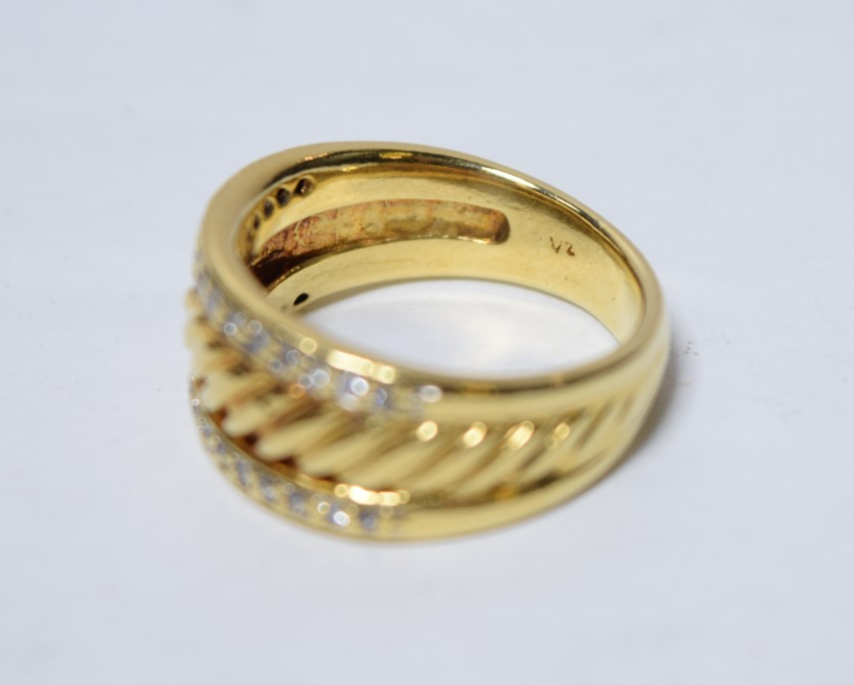 David Yurman 18K Yellow Gold Diamond Cable Cigar Band Ring Size 7 Vintage #1