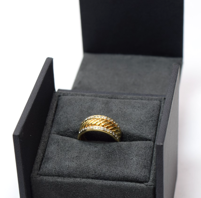 David Yurman 18K Yellow Gold Diamond Cable Cigar Band Ring Size 7 Vintage #7