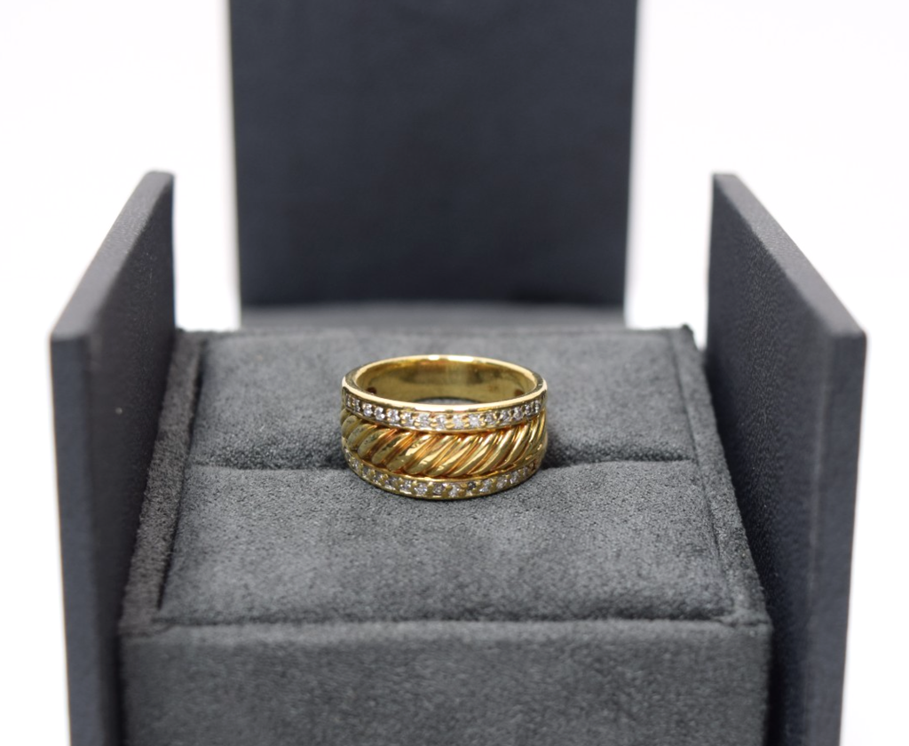 David Yurman 18K Yellow Gold Diamond Cable Cigar Band Ring Size 7 Vintage #8