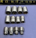 SNAP-ON FSM81-FSM191 8-19mm metric 12 Piece 3/8" drive 6-point socket w/ Tray used