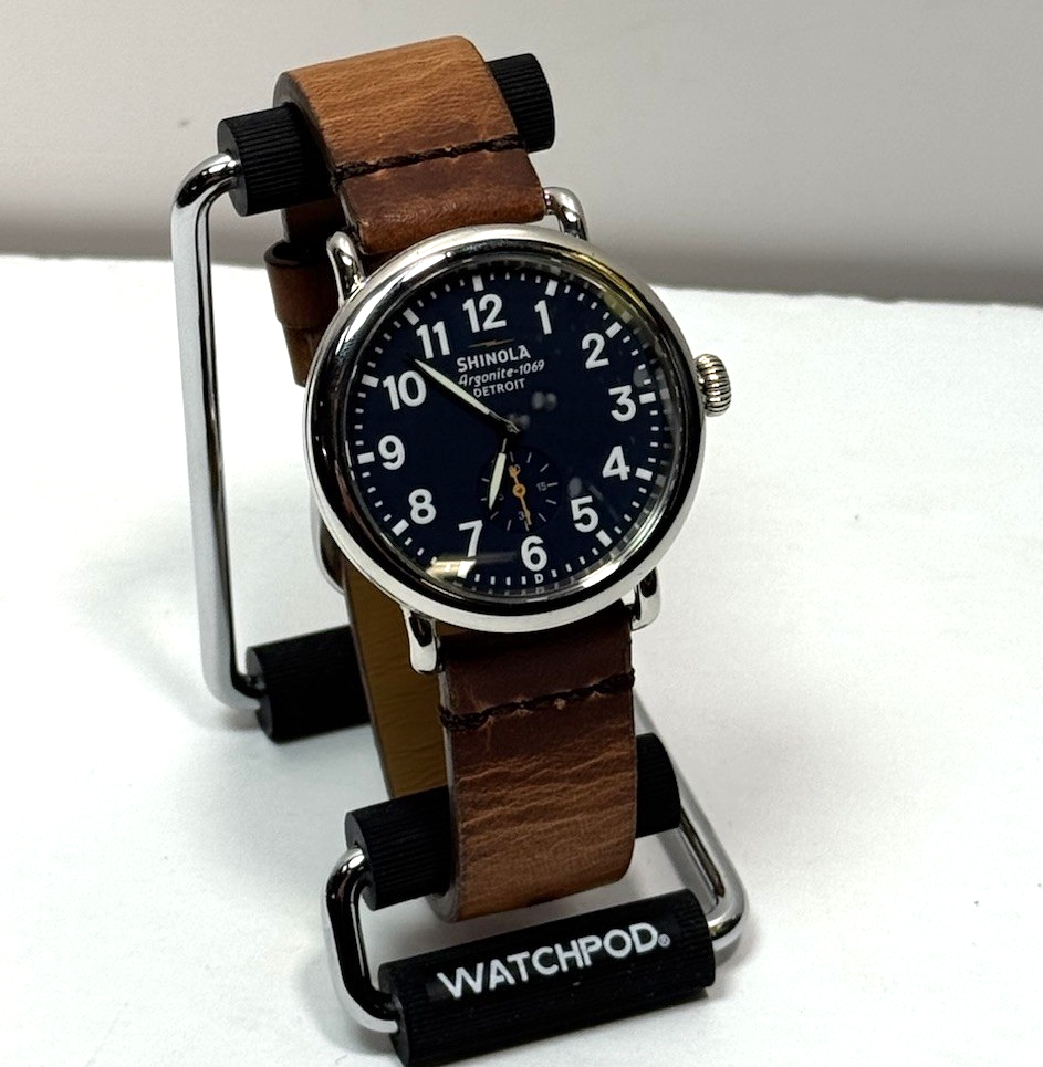 Shinola The Runwell 41mm Silver Steel Case Blue Dial Brown Leather Band #1