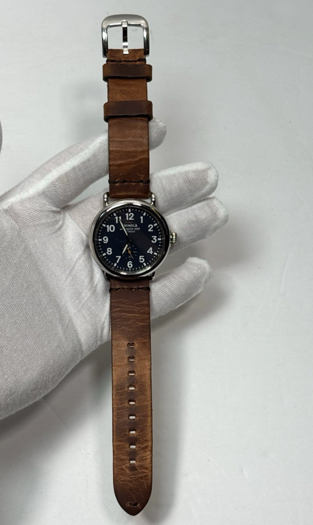 Shinola The Runwell 41mm Silver Steel Case Blue Dial Brown Leather Band #4