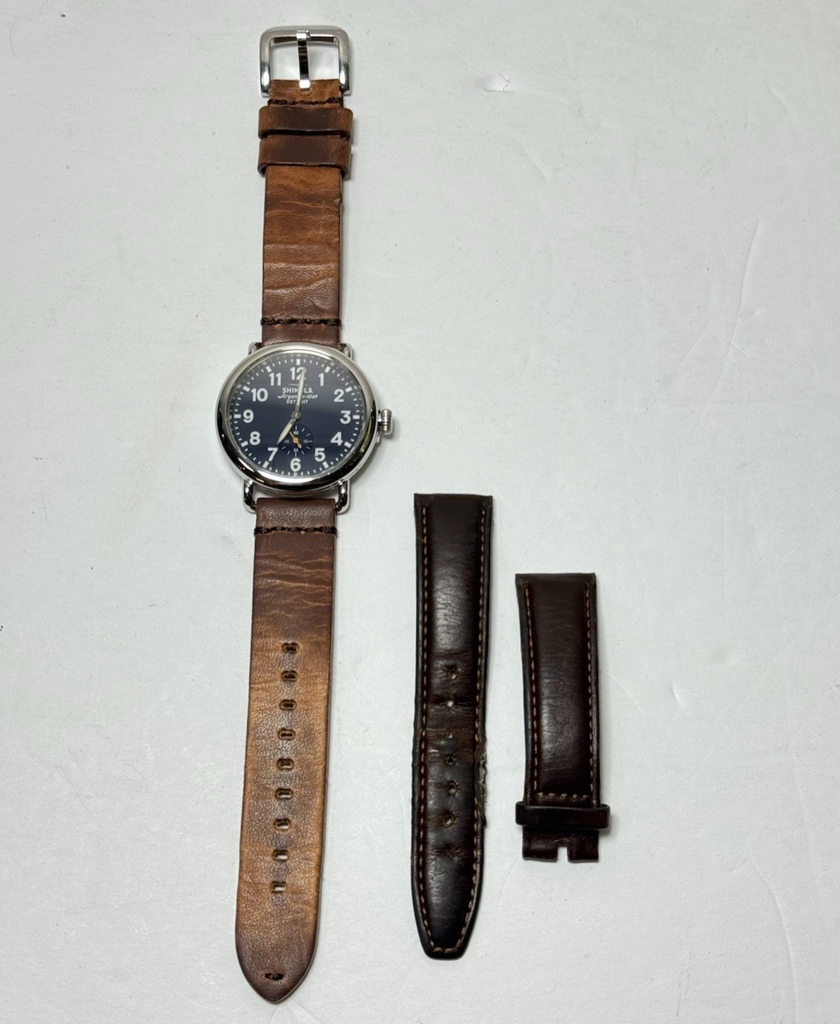 Shinola The Runwell 41mm Silver Steel Case Blue Dial Brown Leather Band #5