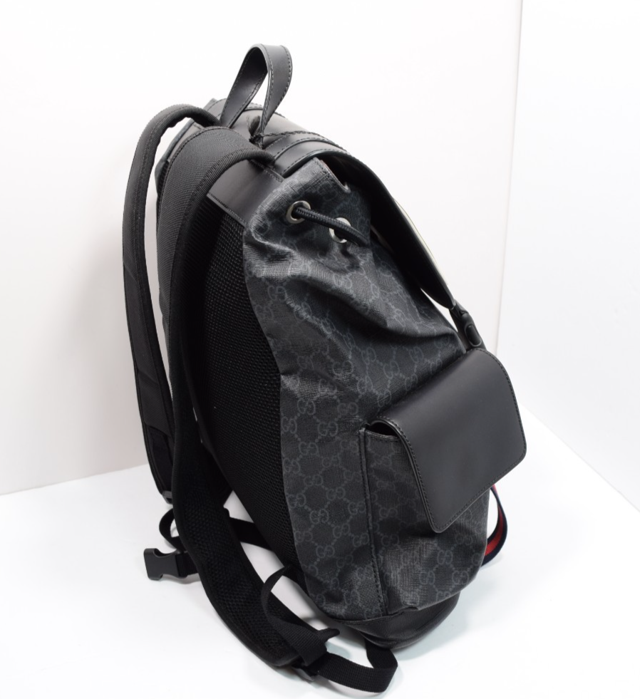 GUCCI 495563 GG Supreme Canvas Backpack Black Leather Trim Men's Bag #2