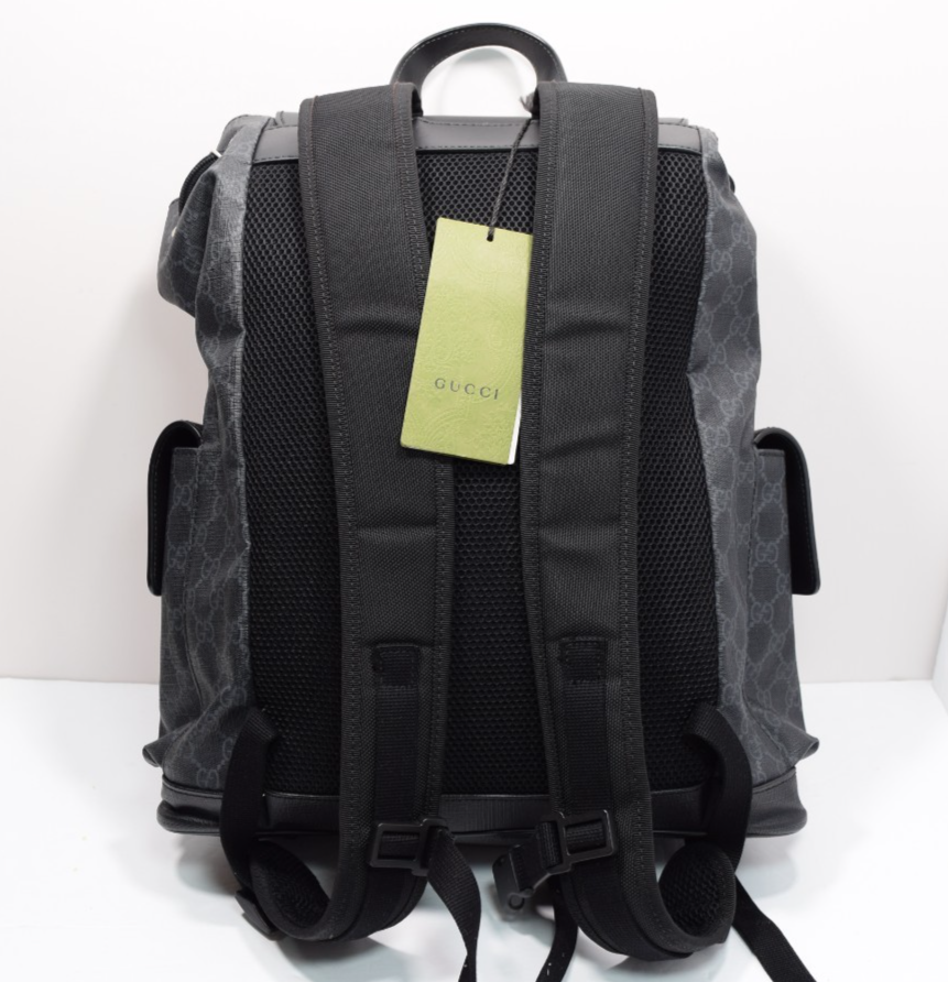 GUCCI 495563 GG Supreme Canvas Backpack Black Leather Trim Men's Bag #5