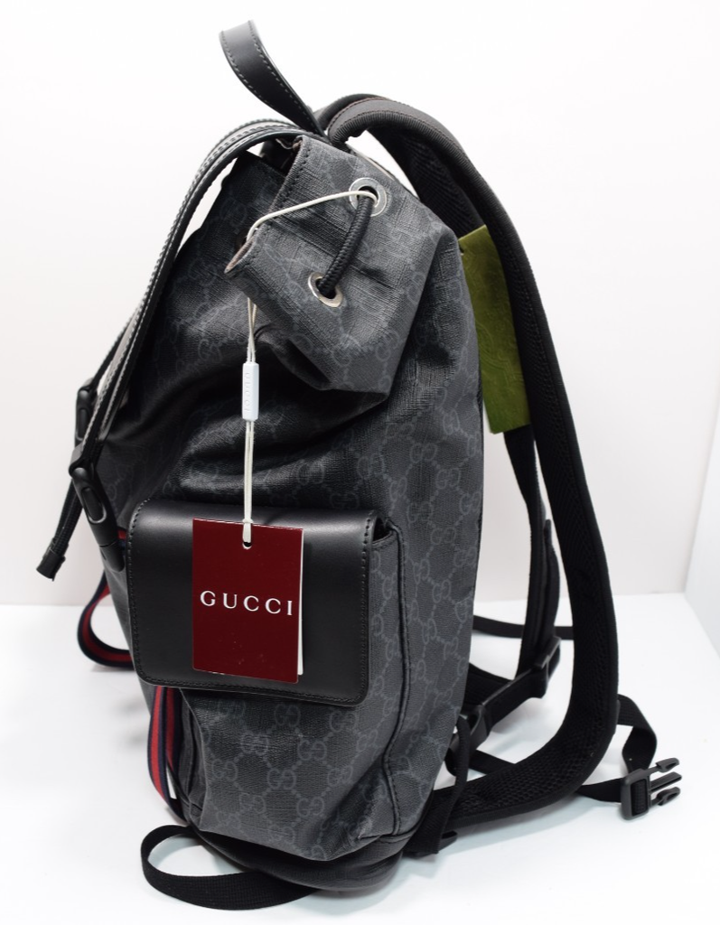GUCCI 495563 GG Supreme Canvas Backpack Black Leather Trim Men's Bag #6