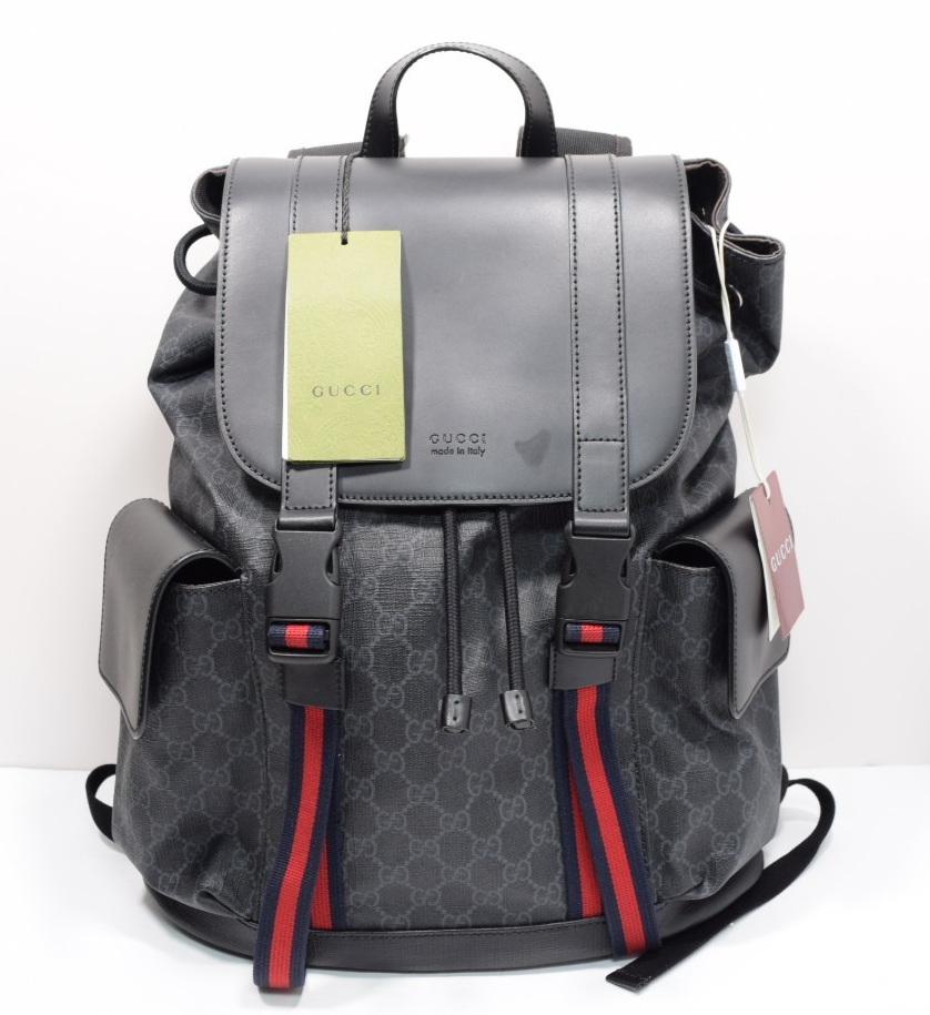 GUCCI 495563 GG Supreme Canvas Backpack Black Leather Trim Men's Bag #10