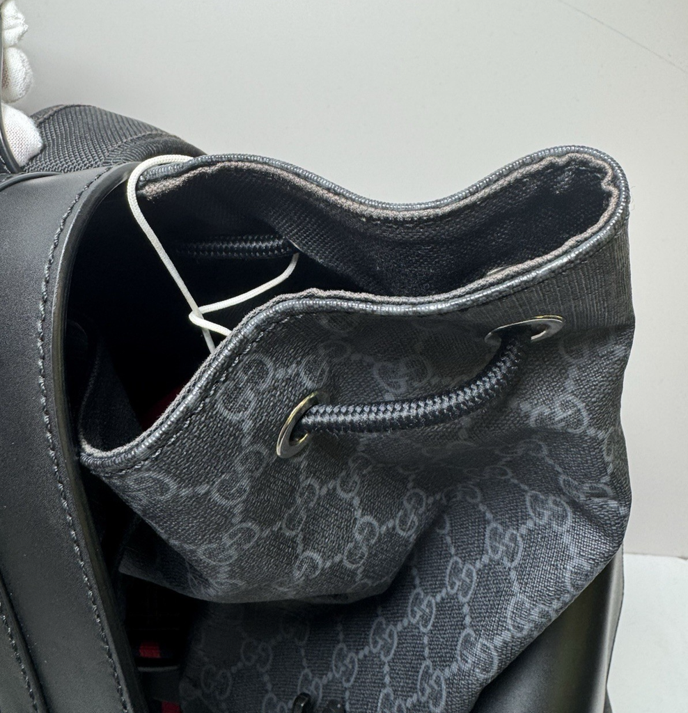 GUCCI 495563 GG Supreme Canvas Backpack Black Leather Trim Men's Bag #11