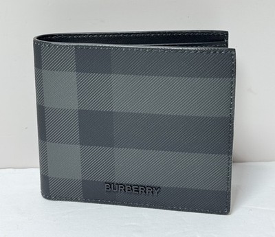Burberry Men's Charcoal Check Bifold Wallet -New #1
