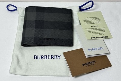 Burberry Men's Charcoal Check Bifold Wallet -New #8