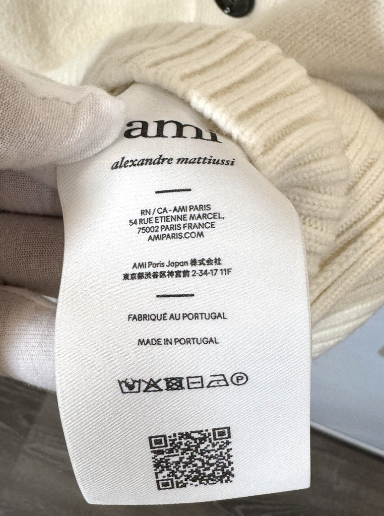 AMI Paris Heart Logo Wool Cardigan Sweater Cream Ecru Size S - NWT #6