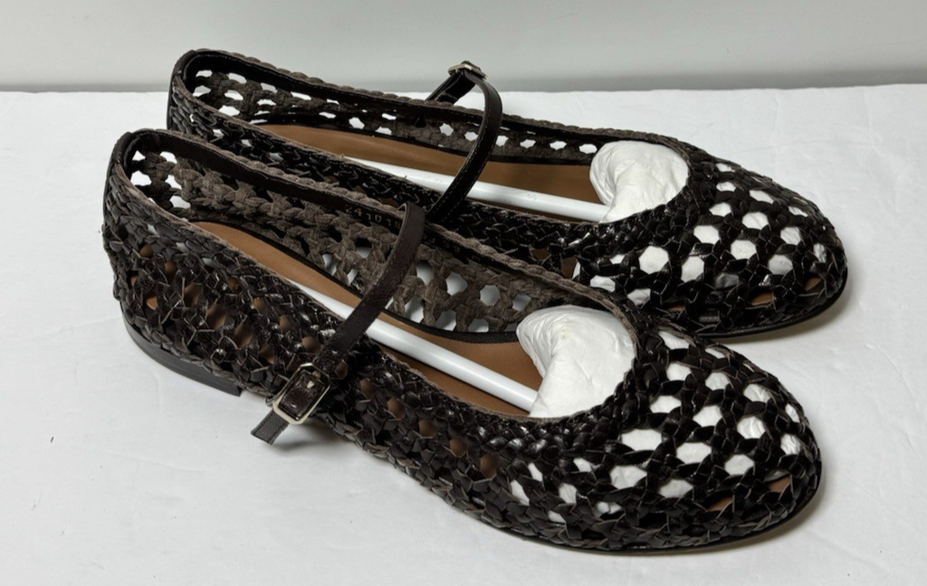 Margaux Woven Demi Jane Leather Flats Espresso Brown 39 (US 8.5-9) w/ Box #1
