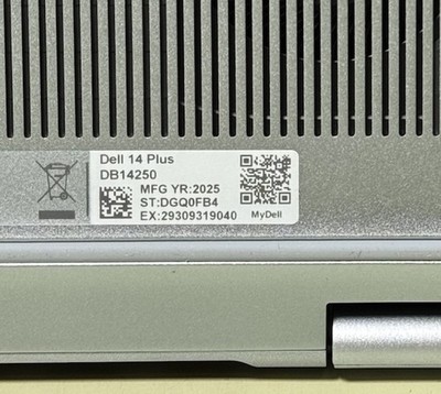 Dell 14 Plus DB14250  14" Ultra 7 256V 16GB-1TB, 2 cycles only, 100% batt,W11H #6
