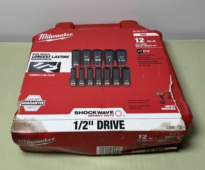 Milwaukee 49-66-7011 SHOCKWAVE 1/2" Drive SAE 6 Point Impact Socket Set 12PC-New #2