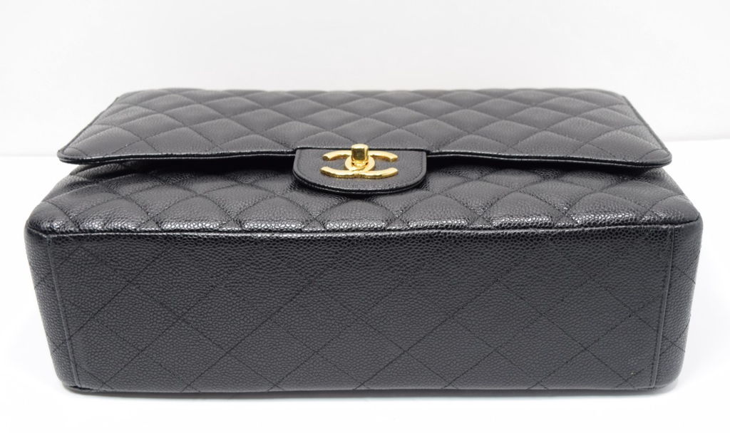 Chanel Classic Maxi Double Flap Black Caviar Leather Gold Hardware w/ Box & Dust #9