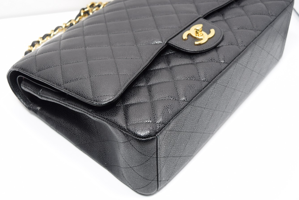 Chanel Classic Maxi Double Flap Black Caviar Leather Gold Hardware w/ Box & Dust #10