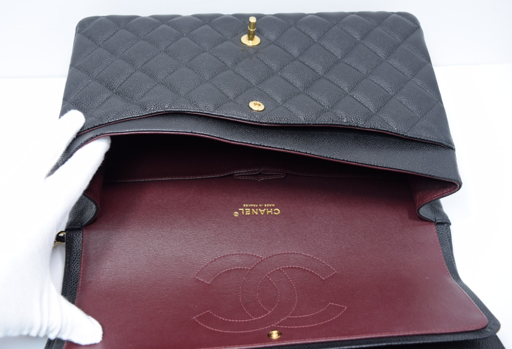 Chanel Classic Maxi Double Flap Black Caviar Leather Gold Hardware w/ Box & Dust #12