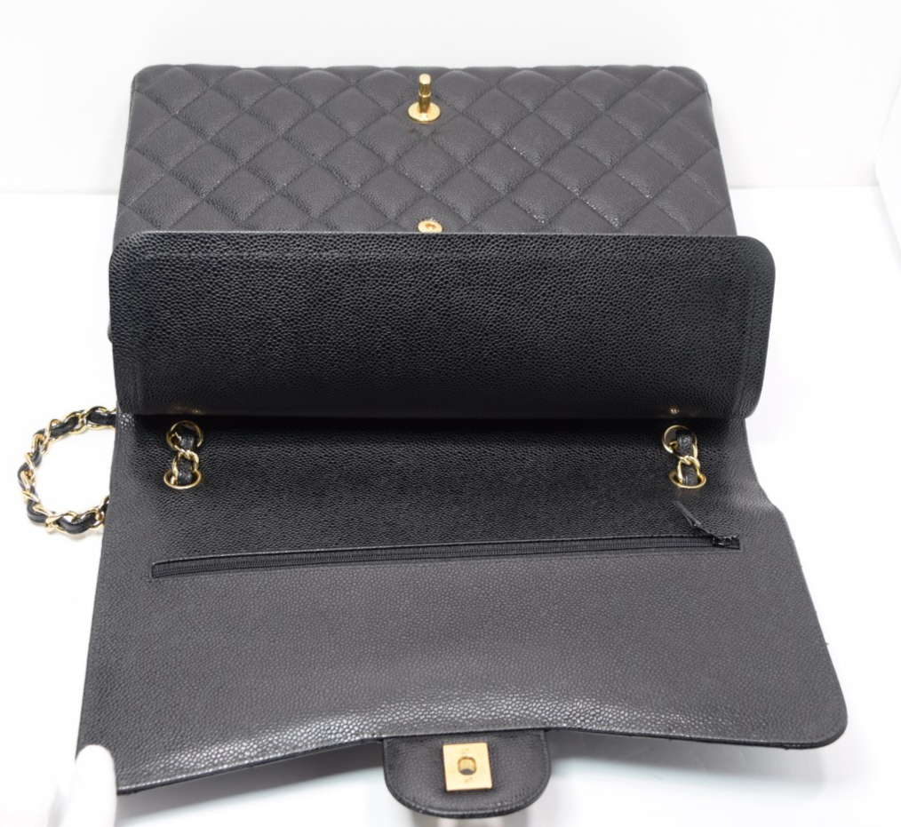 Chanel Classic Maxi Double Flap Black Caviar Leather Gold Hardware w/ Box & Dust #13