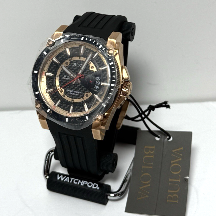 Bulova Precisionist 98B152 Icon Rose Gold Black Dial Polyurethane Men's Watch #1