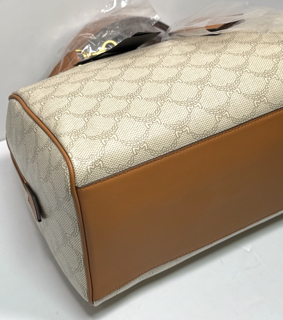 MCM Ella Boston Lauretos Medium Bowling Bag Oatmeal- NWT #4