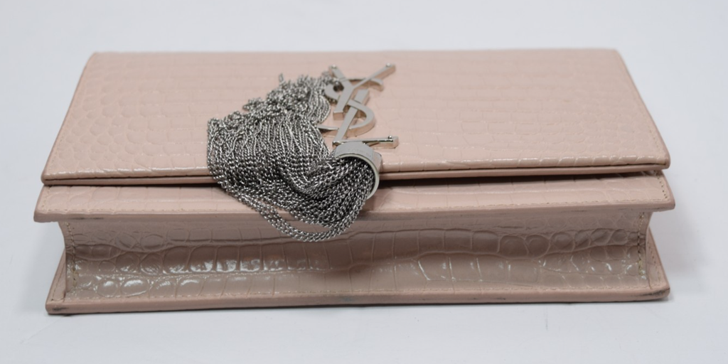 Saint Laurent Classic Monogram Tassel Crossbody Bag Crocodile Embossed Pink #6