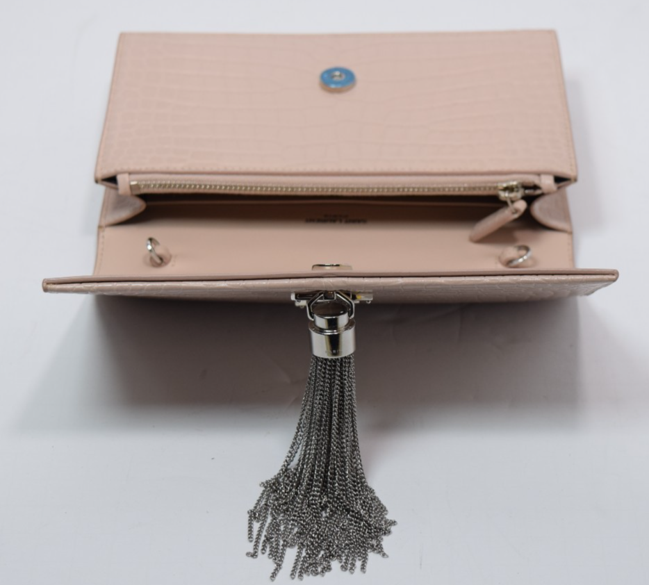 Saint Laurent Classic Monogram Tassel Crossbody Bag Crocodile Embossed Pink #10