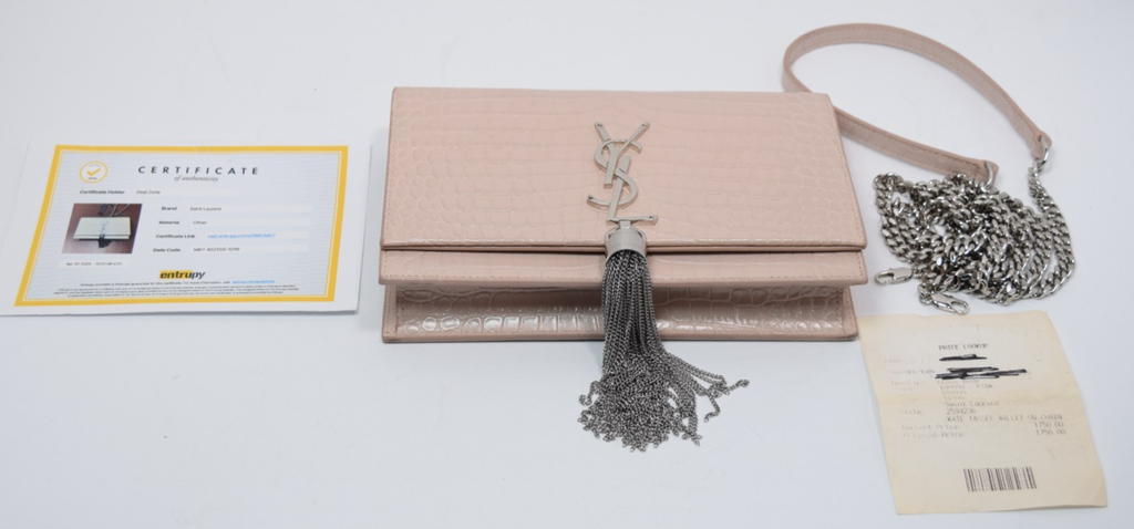 Saint Laurent Classic Monogram Tassel Crossbody Bag Crocodile Embossed Pink #11