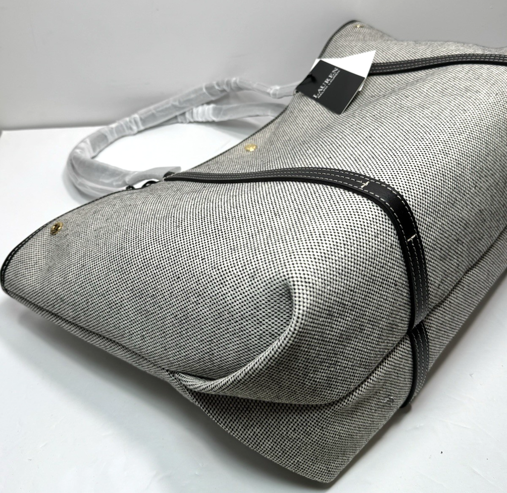 Lauren Ralph Lauren Emerie Canvas and Leather Extra Large Tote -Brand New #1
