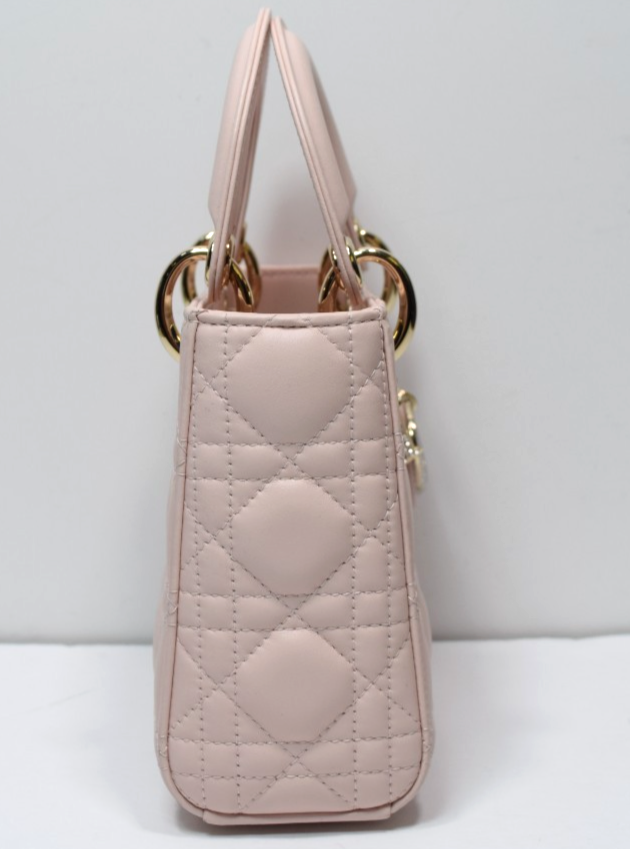 Christian Dior Lady Dior Mini Bag Pink Cannage Lambskin Gold Hardware #4