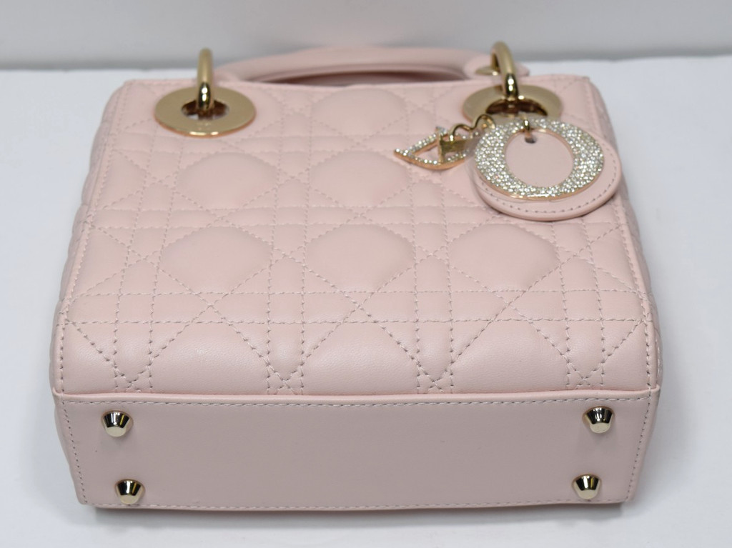 Christian Dior Lady Dior Mini Bag Pink Cannage Lambskin Gold Hardware #5