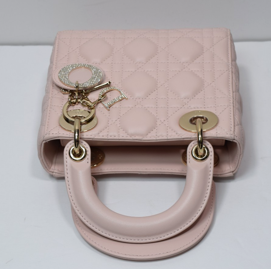 Christian Dior Lady Dior Mini Bag Pink Cannage Lambskin Gold Hardware #8