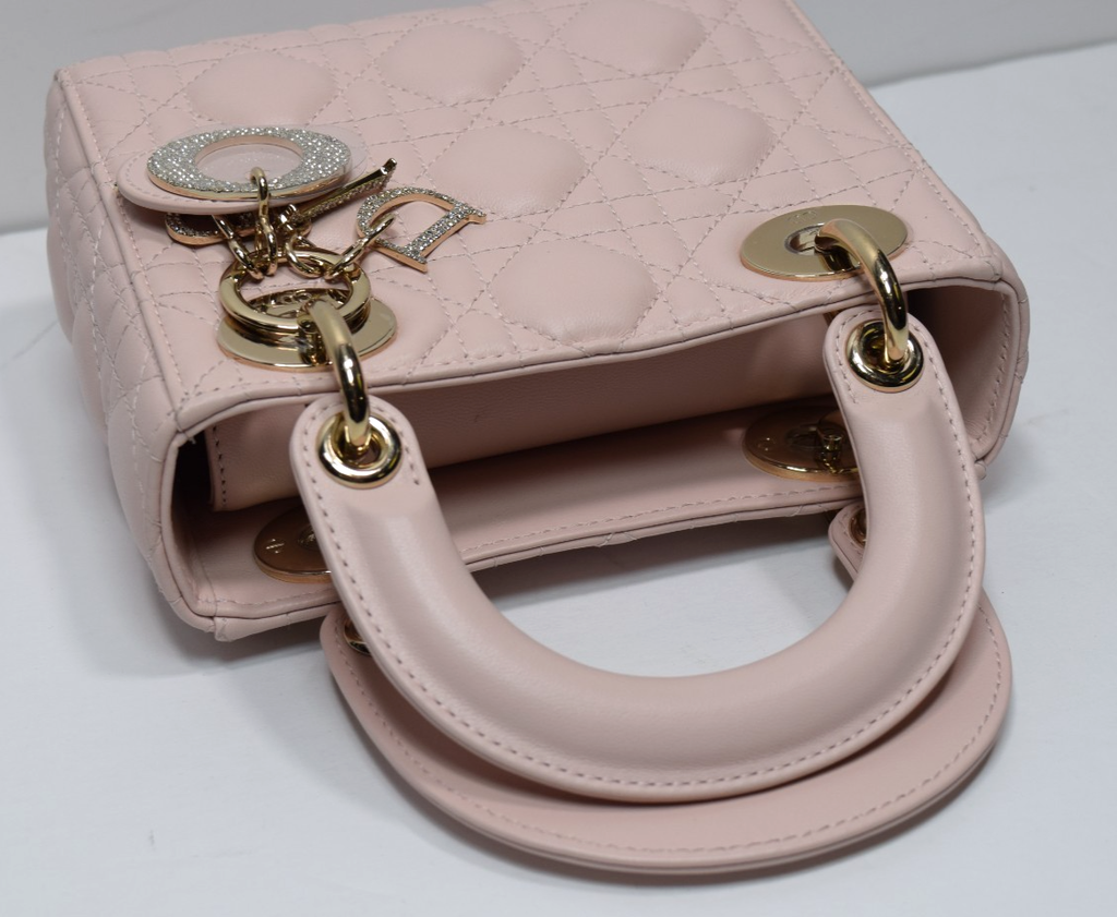 Christian Dior Lady Dior Mini Bag Pink Cannage Lambskin Gold Hardware #9