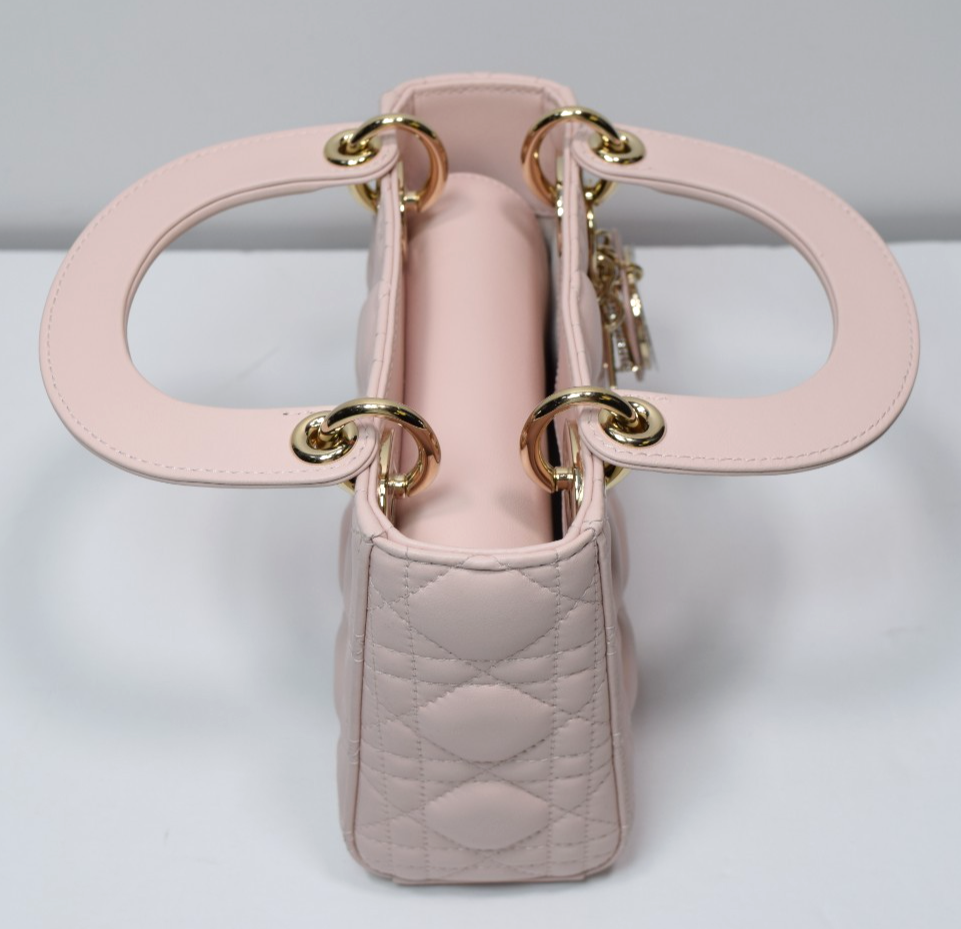 Christian Dior Lady Dior Mini Bag Pink Cannage Lambskin Gold Hardware #11