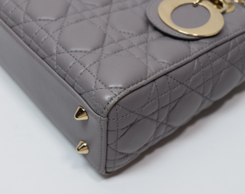 Christian Dior Lady Dior Small Bag – Gray Lambskin / Gold Hardware *No Strap* #11