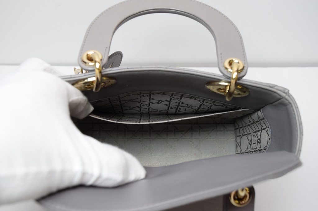 Christian Dior Lady Dior Small Bag – Gray Lambskin / Gold Hardware *No Strap* #13