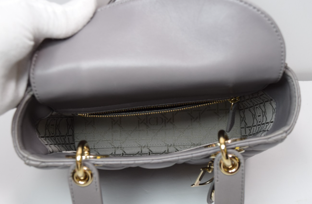 Christian Dior Lady Dior Small Bag – Gray Lambskin / Gold Hardware *No Strap* #14