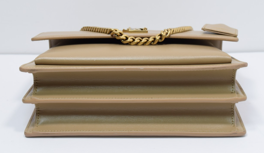 Saint Laurent Sunset Medium Bag Latte Cream Leather Gold Logo COA #4