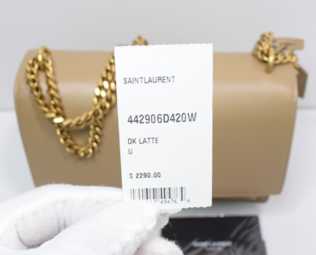 Saint Laurent Sunset Medium Bag Latte Cream Leather Gold Logo COA #11