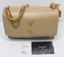 Saint Laurent Sunset Medium Bag Latte Cream Leather Gold Logo COA – photo-3