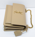 Saint Laurent Sunset Medium Bag Latte Cream Leather Gold Logo COA purchase