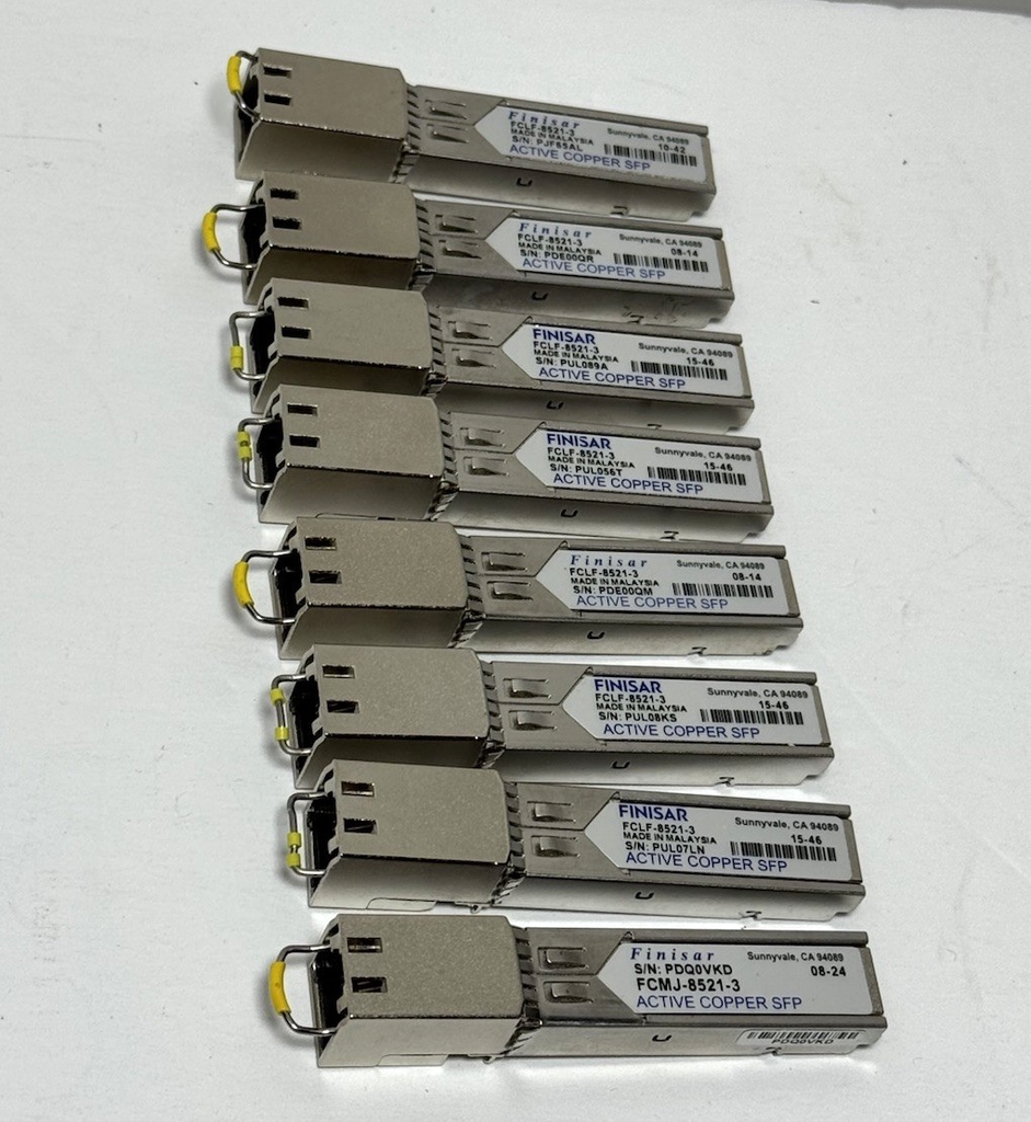 Lot of 8 Finisar FCLF-8521-3 Active Copper SFP Transceivers – Tested Pulls #1