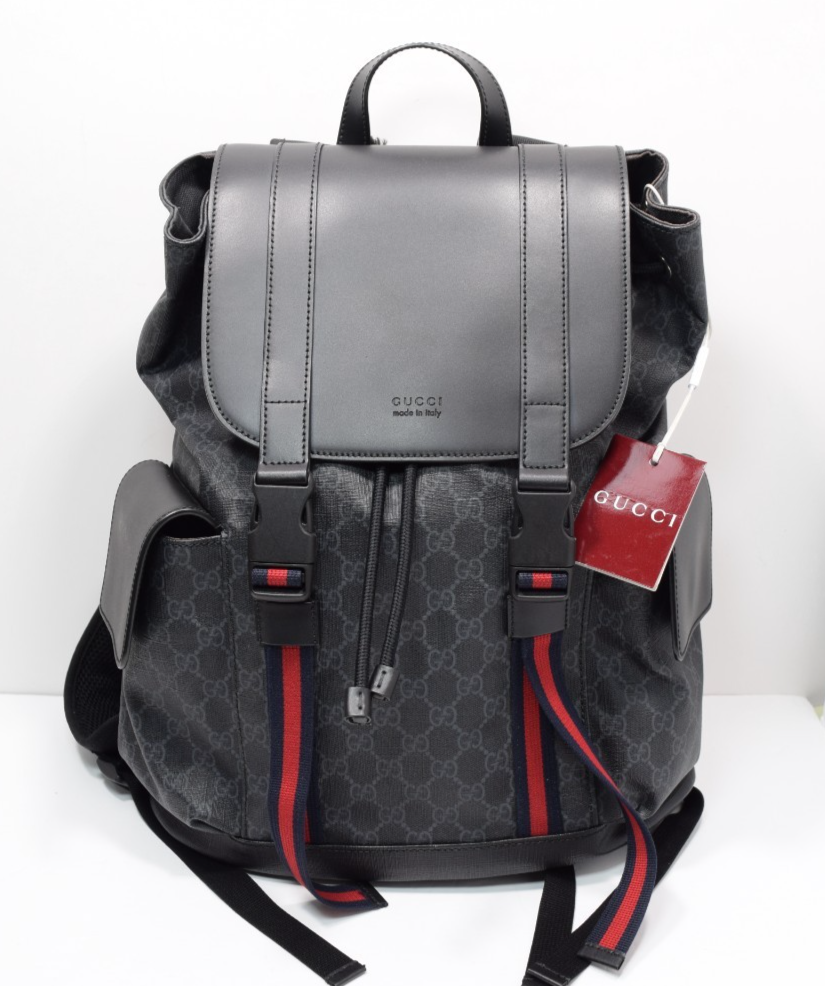 GUCCI 495563 GG Supreme Canvas Backpack Black Leather Trim Men's Bag #1